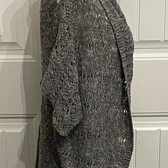 True Craft Long Crochet Open Front Duster Sweater in gray; Small - Picture 8 of 14